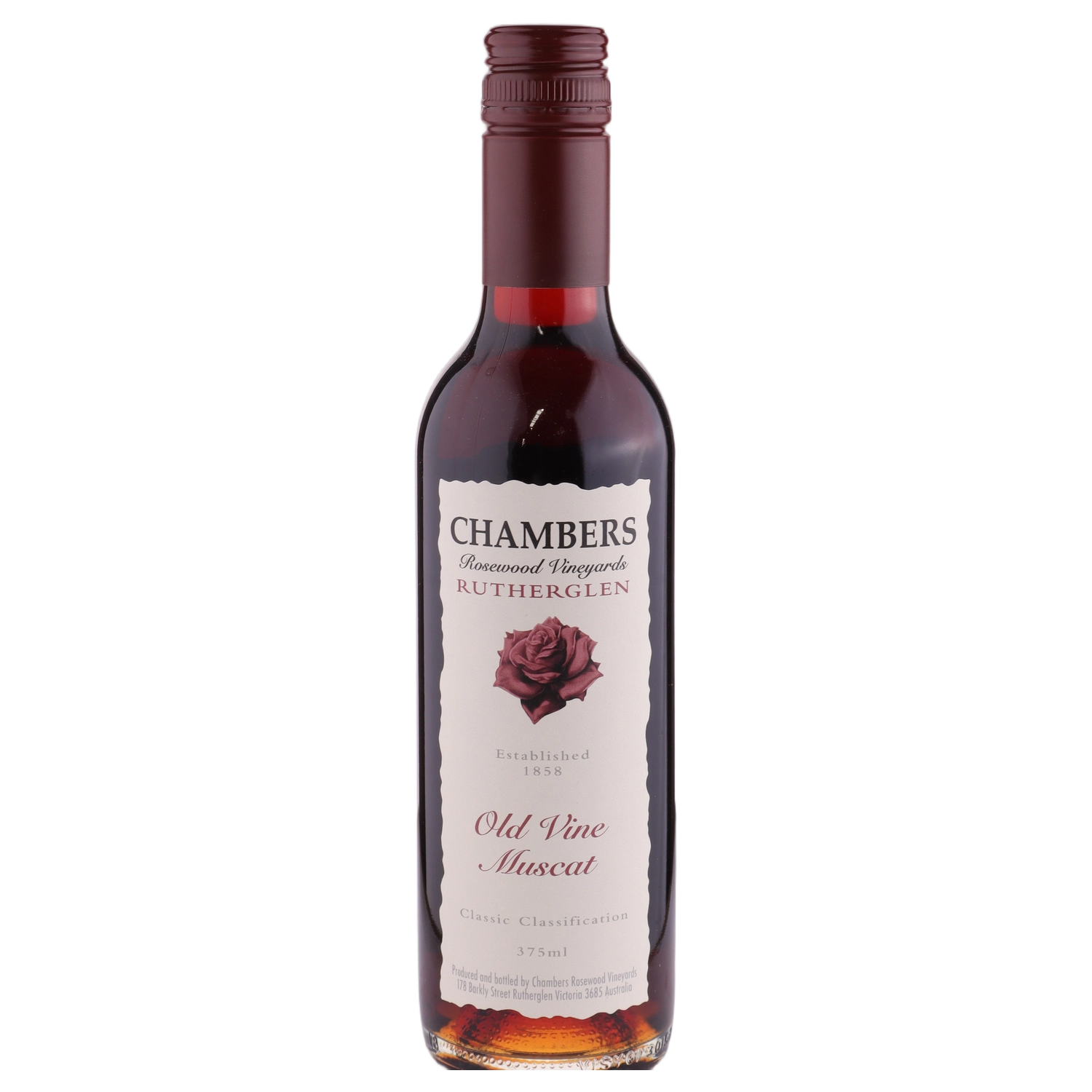 A bottle of NV Chambers Old Vine Muscat 375ml Fortified Wine