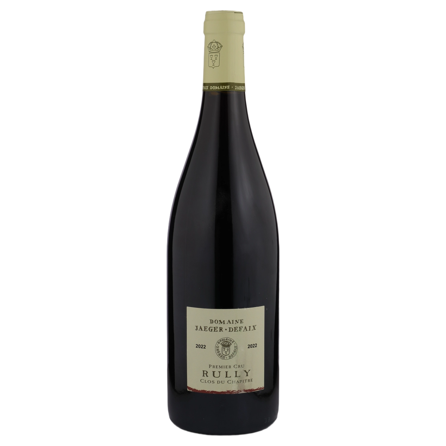 A bottle of 2022 Domaine Jaeger Defaix Rully Rouge 1er Cru Clos du Chapître 750ml Red Wine