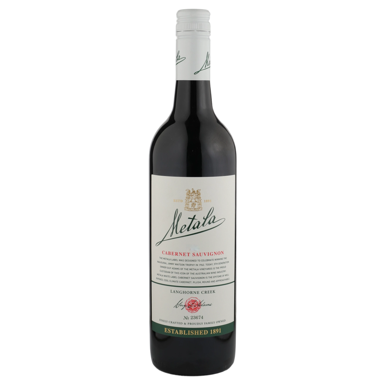 A bottle of Metala White Label Cabernet Sauvignon Langhorne Creek 750ml Red Wine