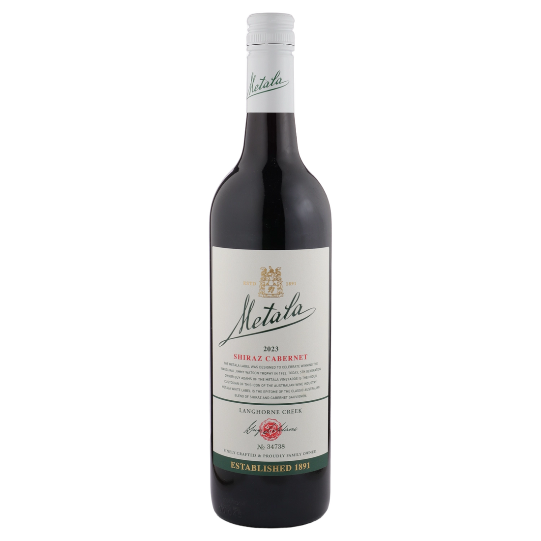 A bottle of Metala White Label Shiraz Cabernet Langhorne Creek 750ml Red Wine