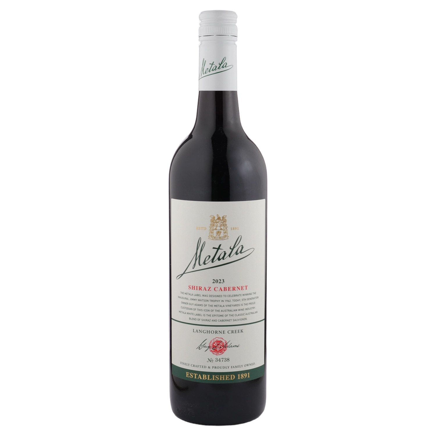 A bottle of Metala White Label Shiraz Cabernet Langhorne Creek 750ml Red Wine