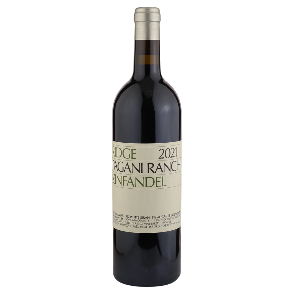 A bottle of 2021 Ridge Pagani Ranch Zinfandel 750ml Red Wine