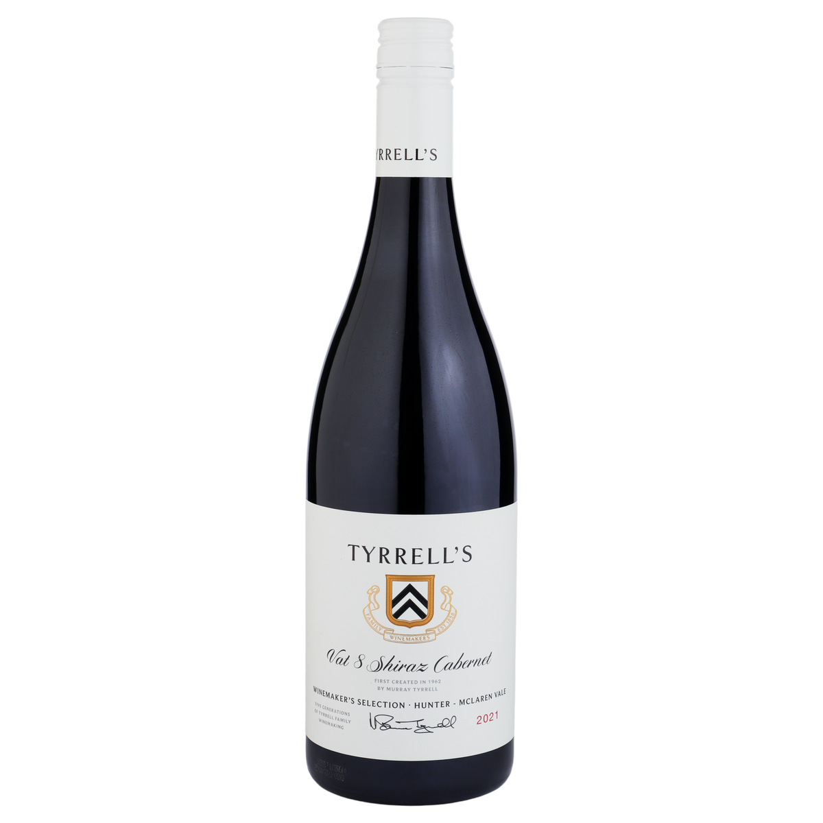 A bottle of Tyrrell's Winemaker Selection Vat 8 Shiraz Cabernet 2021 750ml Red Wine