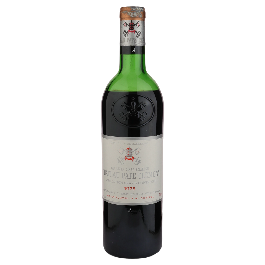 A bottle of 1975 Chateau Pape Clement 750ml Red Wine