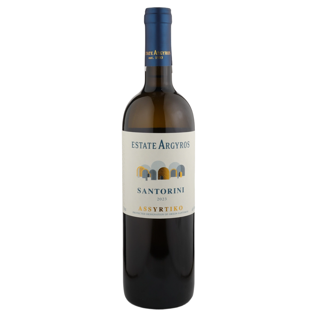 A bottle of 2023 Argyros Santorini Assyrtiko 750ml White Wine