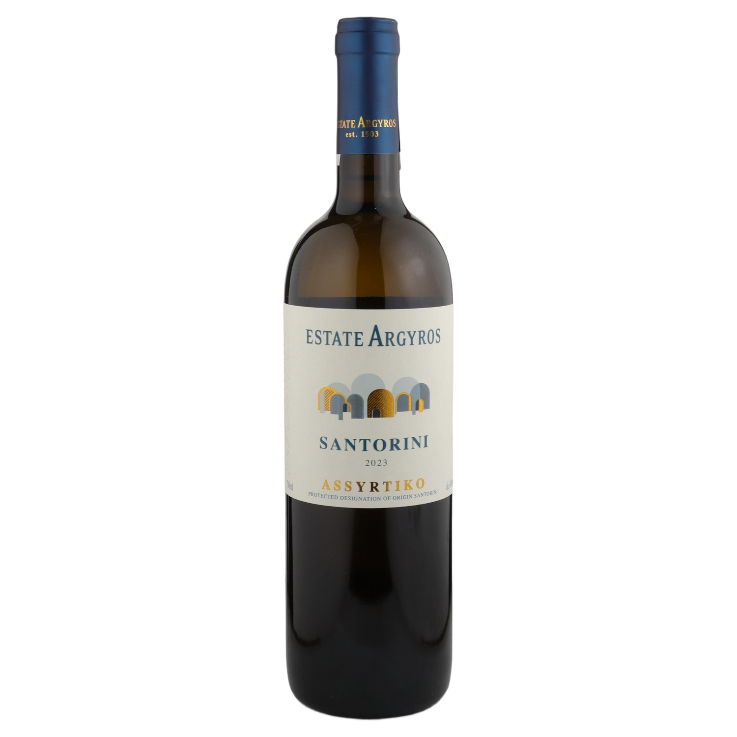 A bottle of 2023 Argyros Santorini Assyrtiko 750ml White Wine
