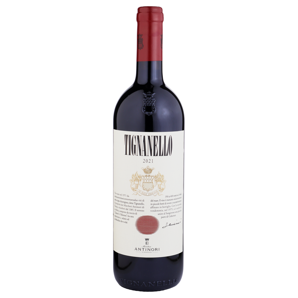 A bottle of 2021 Antinori Tignanello 750ml Red Wine