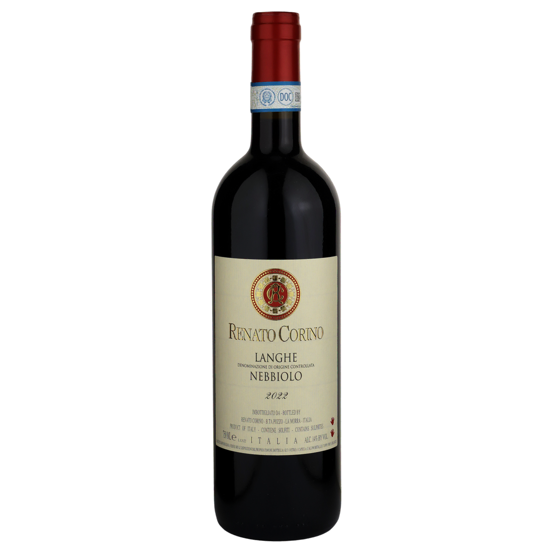 A bottle of 2022 Renato Corino Nebbiolo Langhe 750ml Red Wine