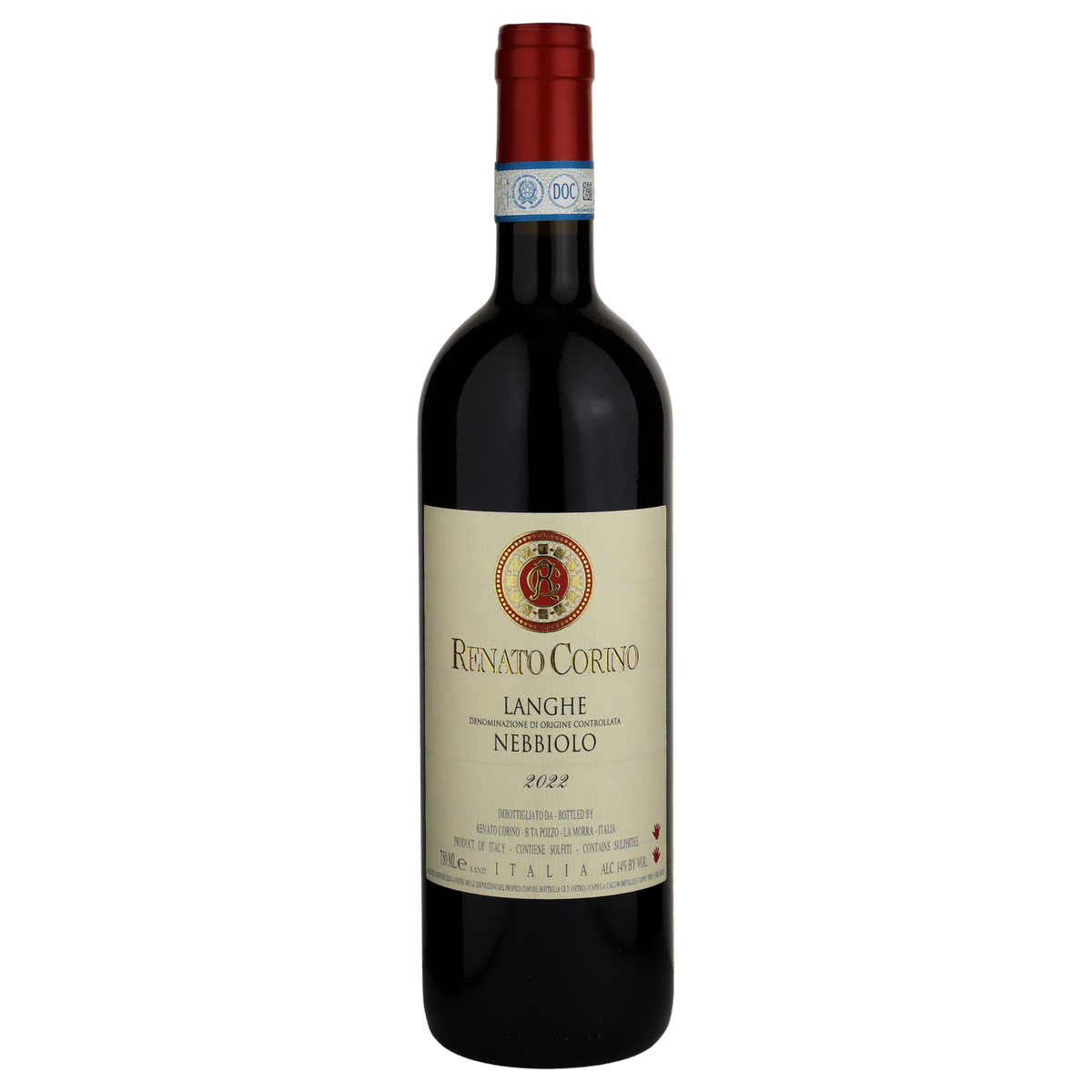 A bottle of 2022 Renato Corino Nebbiolo Langhe 750ml Red Wine