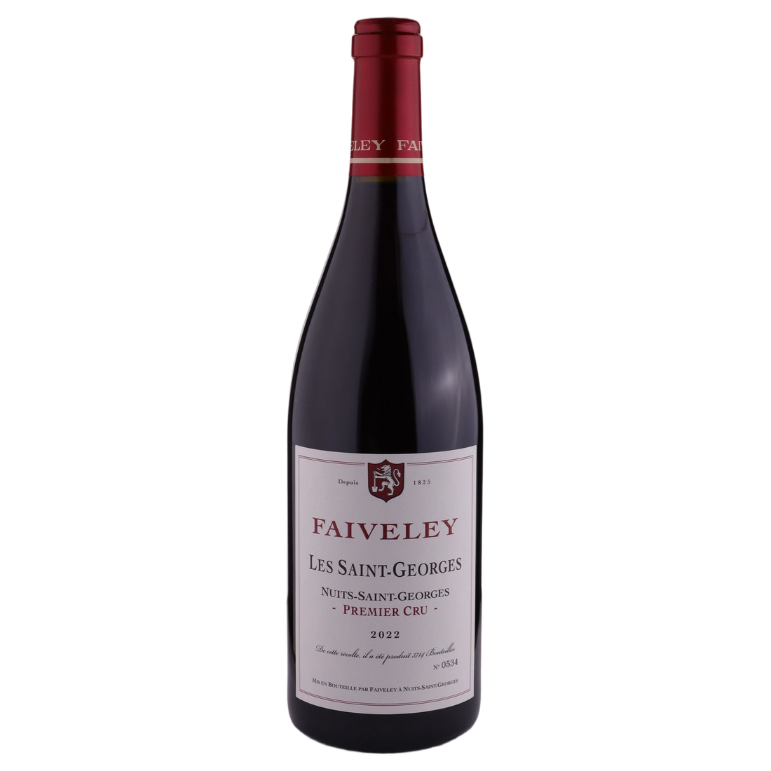 A bottle of 2022 Domaine Faiveley Nuits Saint Georges 'Les Saint Georges' Premier Cru 750ml Red Wine