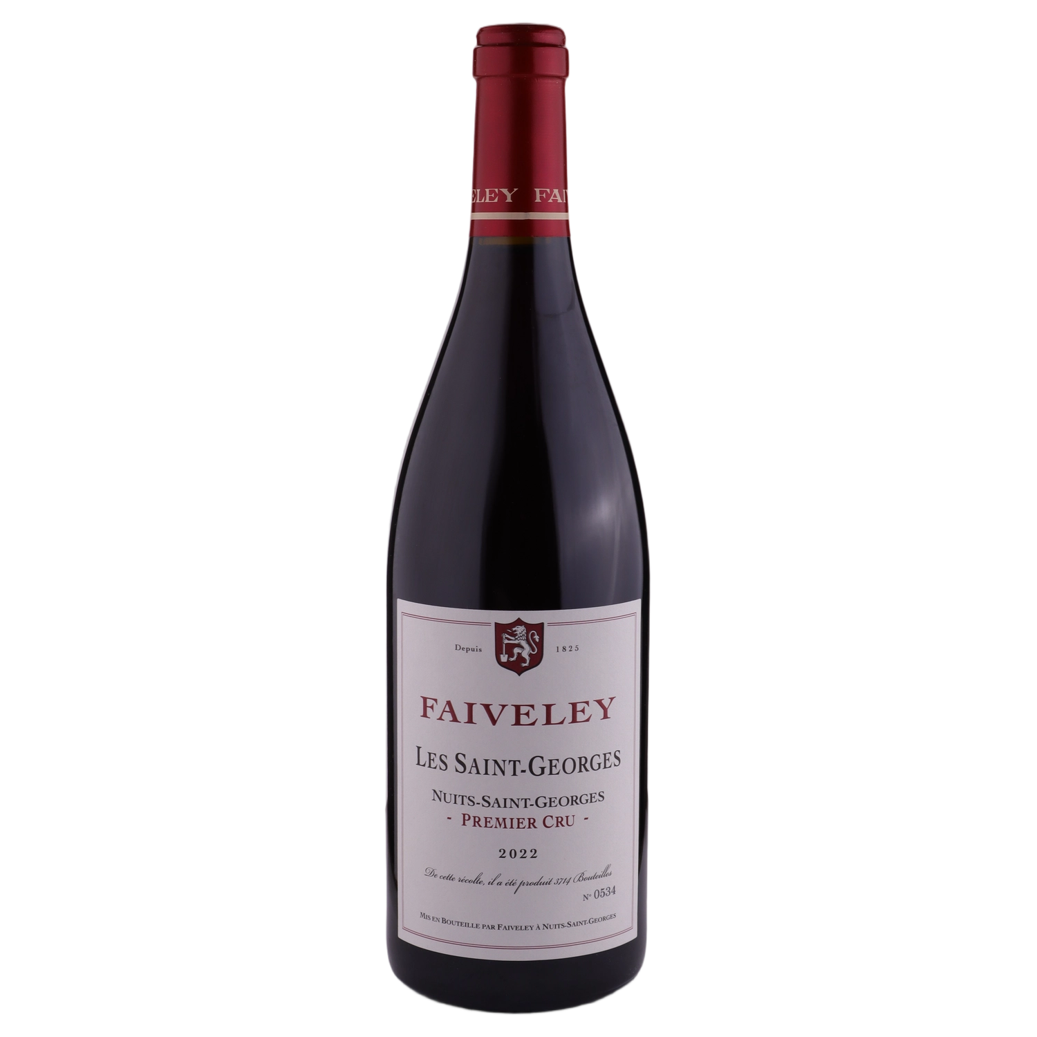 A bottle of 2022 Domaine Faiveley Nuits Saint Georges 'Les Saint Georges' Premier Cru 750ml Red Wine