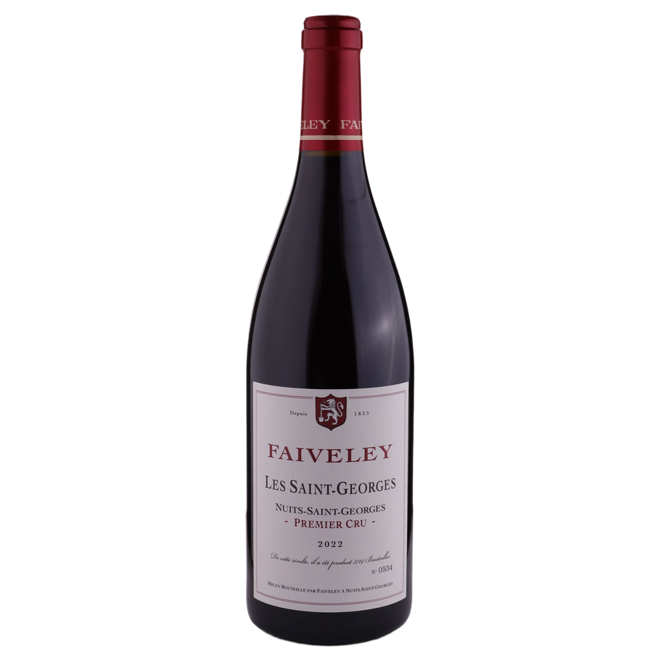 A bottle of 2022 Domaine Faiveley Nuits Saint Georges 'Les Saint Georges' Premier Cru 750ml Red Wine