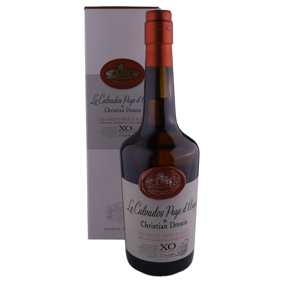 A bottle of Christian Drouin X.O Calvados Pays d'Auge 40% 700ml