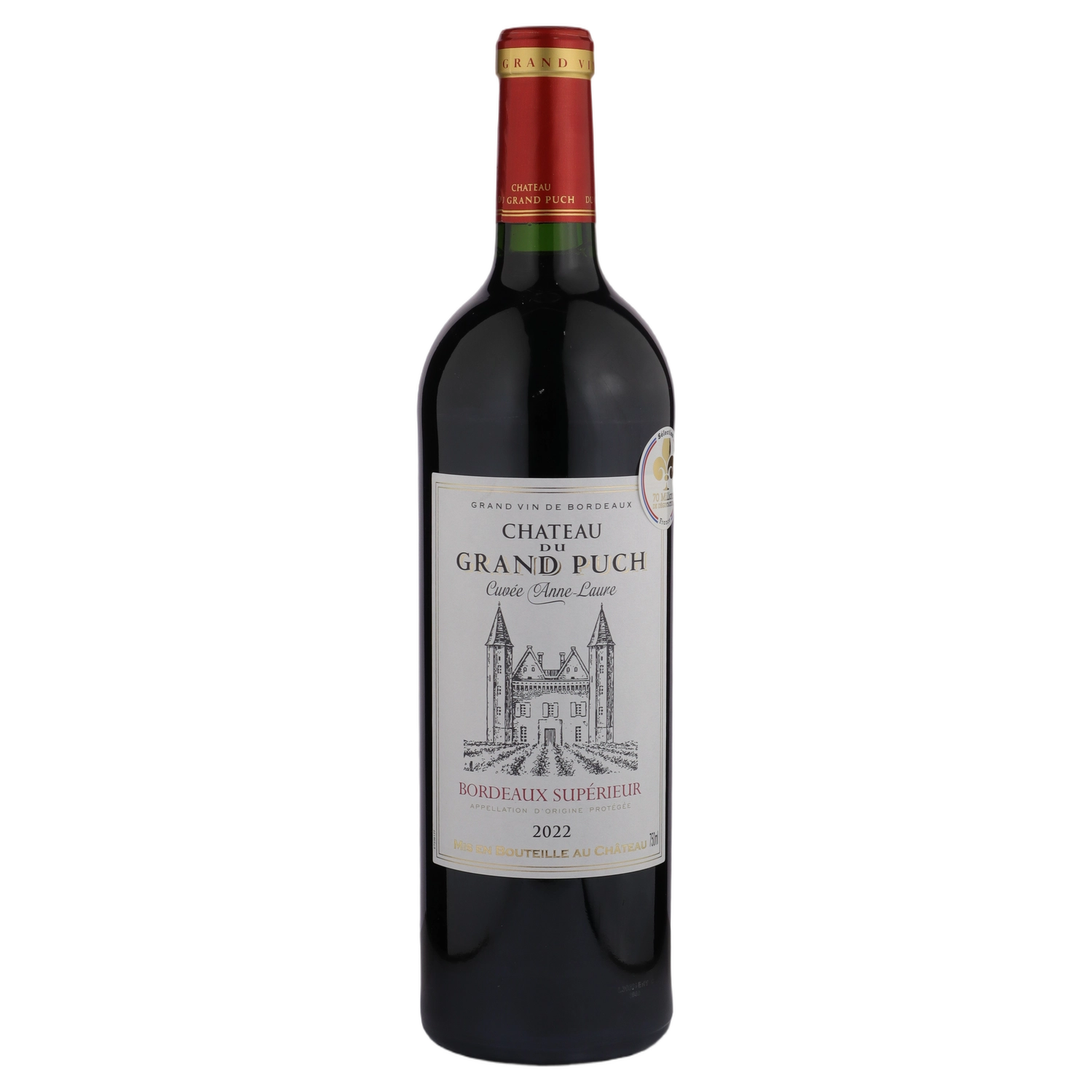 A bottle of 2022 Chateau du Grand Puch Bordeaux Superior 750ml Red Wine