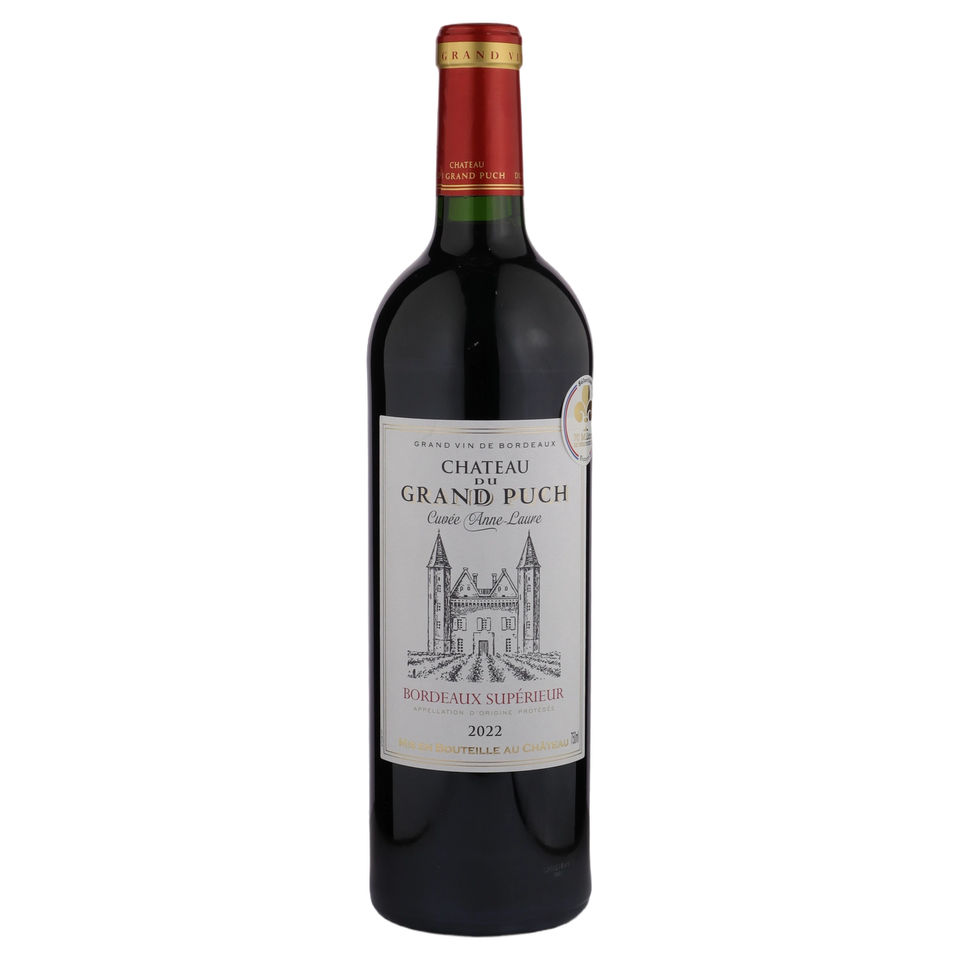 A bottle of 2022 Chateau du Grand Puch Bordeaux Superior 750ml Red Wine