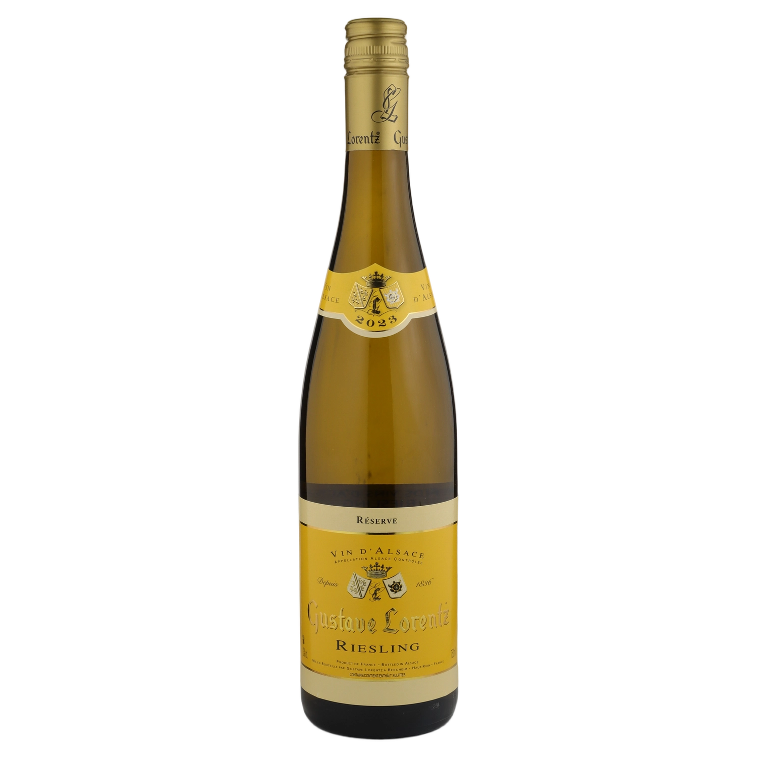 A bottle of 2023 Gustave Lorentz Riesling Reserve 750ml White Wine