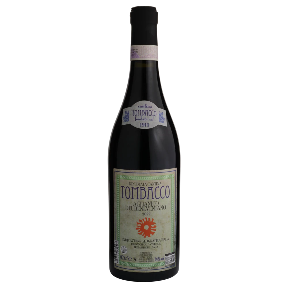 A bottle of Tombacco Aglianico IGT Del Beneventano 2022 750ml Red Wine