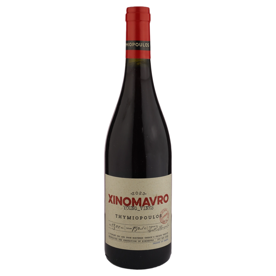A bottle of 2023 Thymiopoulos Young Vines Xinomavro 750ml Red Wine