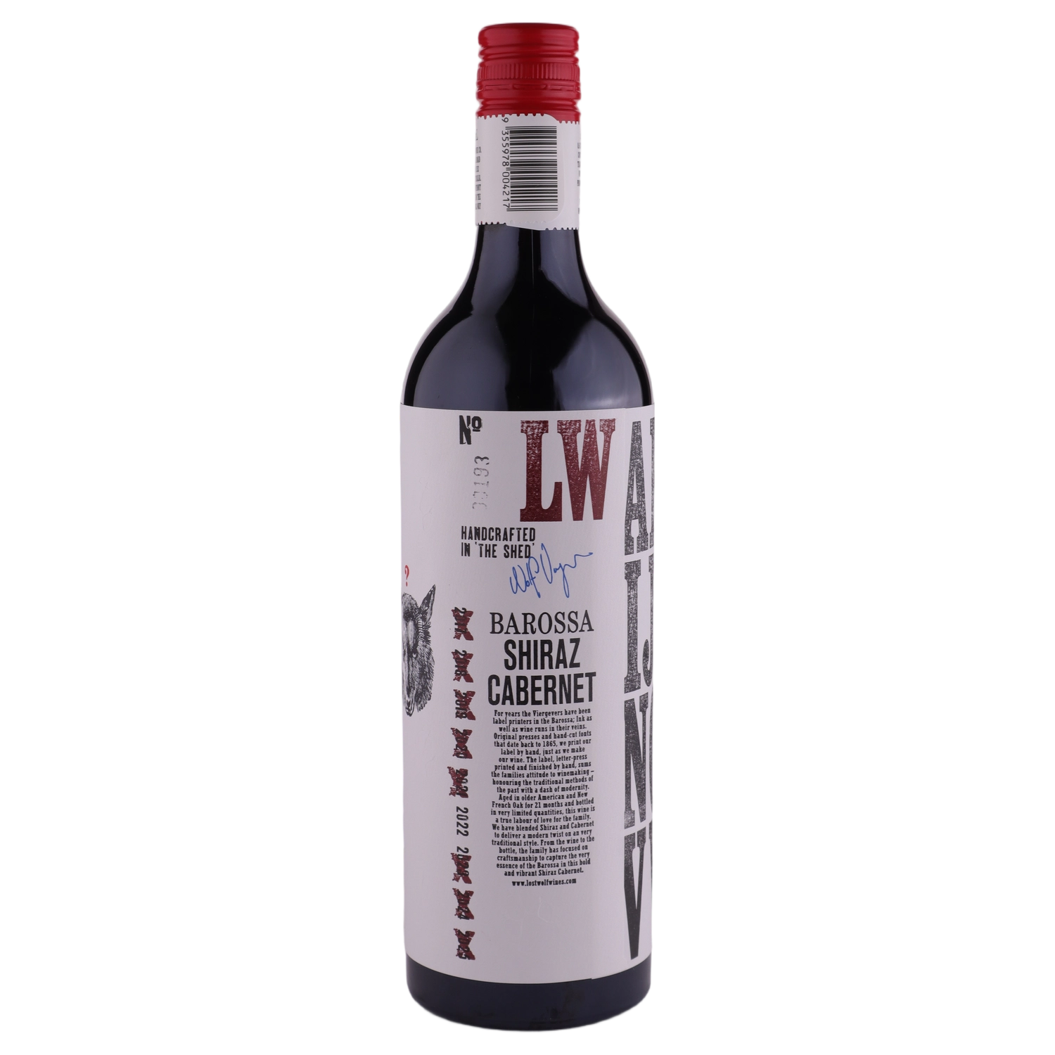 A bottle of 2022 Lost Wolf Barossa Valley Shiraz Cabernet 750ml Red Wine