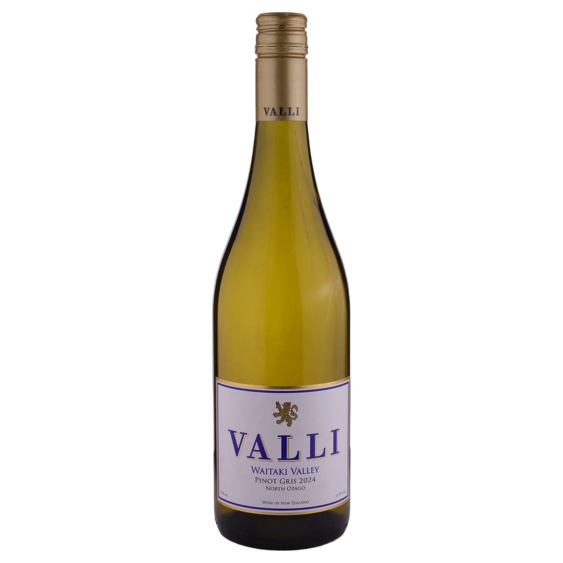 A bottle of 2024 Valli Vineyards Waitaki Pinot Gris 750ml White Wine