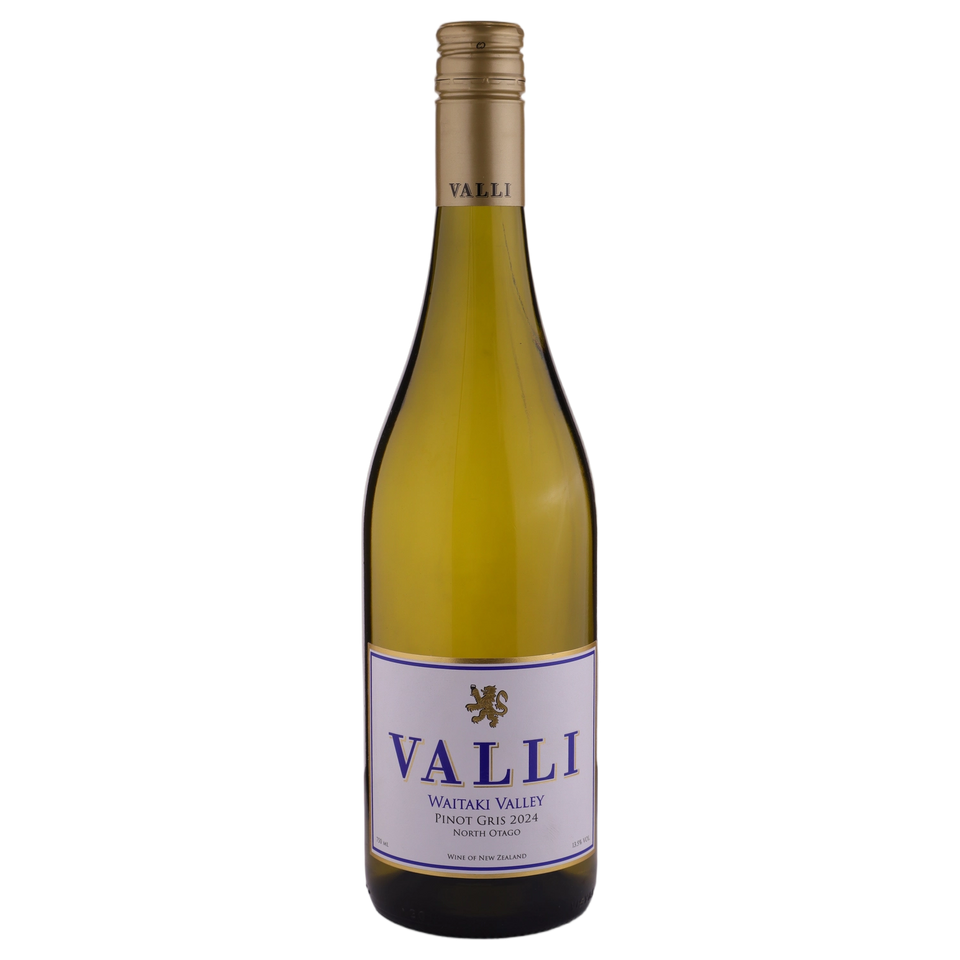 A bottle of 2024 Valli Vineyards Waitaki Pinot Gris 750ml White Wine
