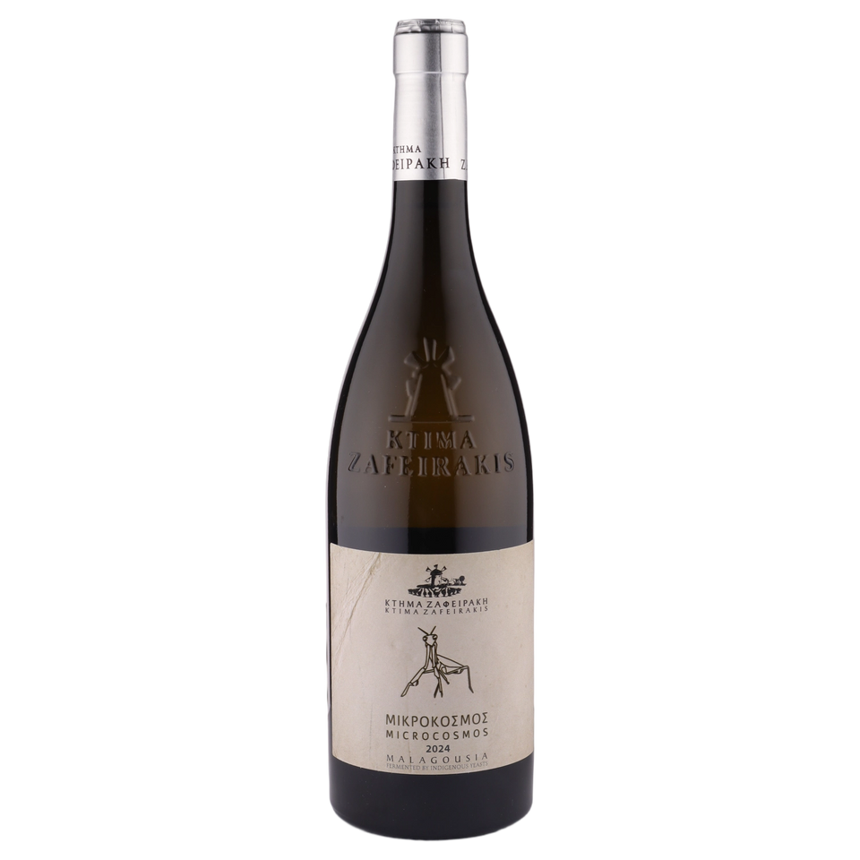 A bottle of 2024 Zafeirakis Microcosmos Malagousia 750ml White Wine