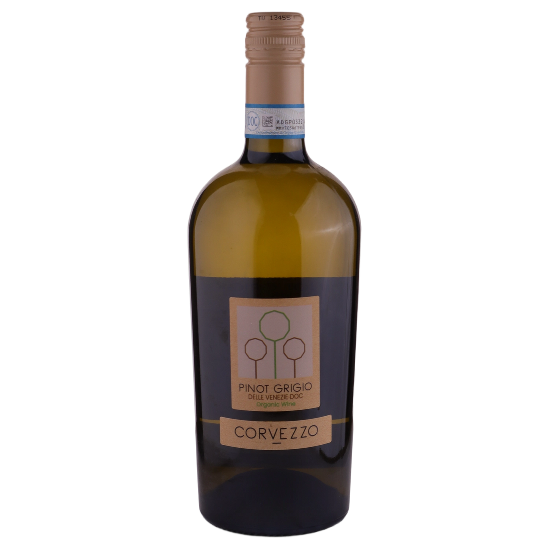 A bottle of 2022 Corvezzo Pinot Grigio Pinot Grigio delle Venezie DOC Organic 750ml White Wine