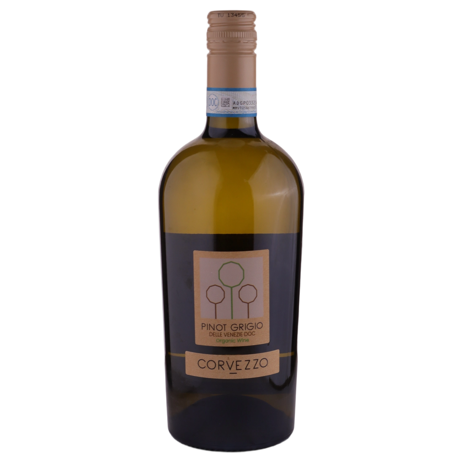 A bottle of 2022 Corvezzo Pinot Grigio Pinot Grigio delle Venezie DOC Organic 750ml White Wine