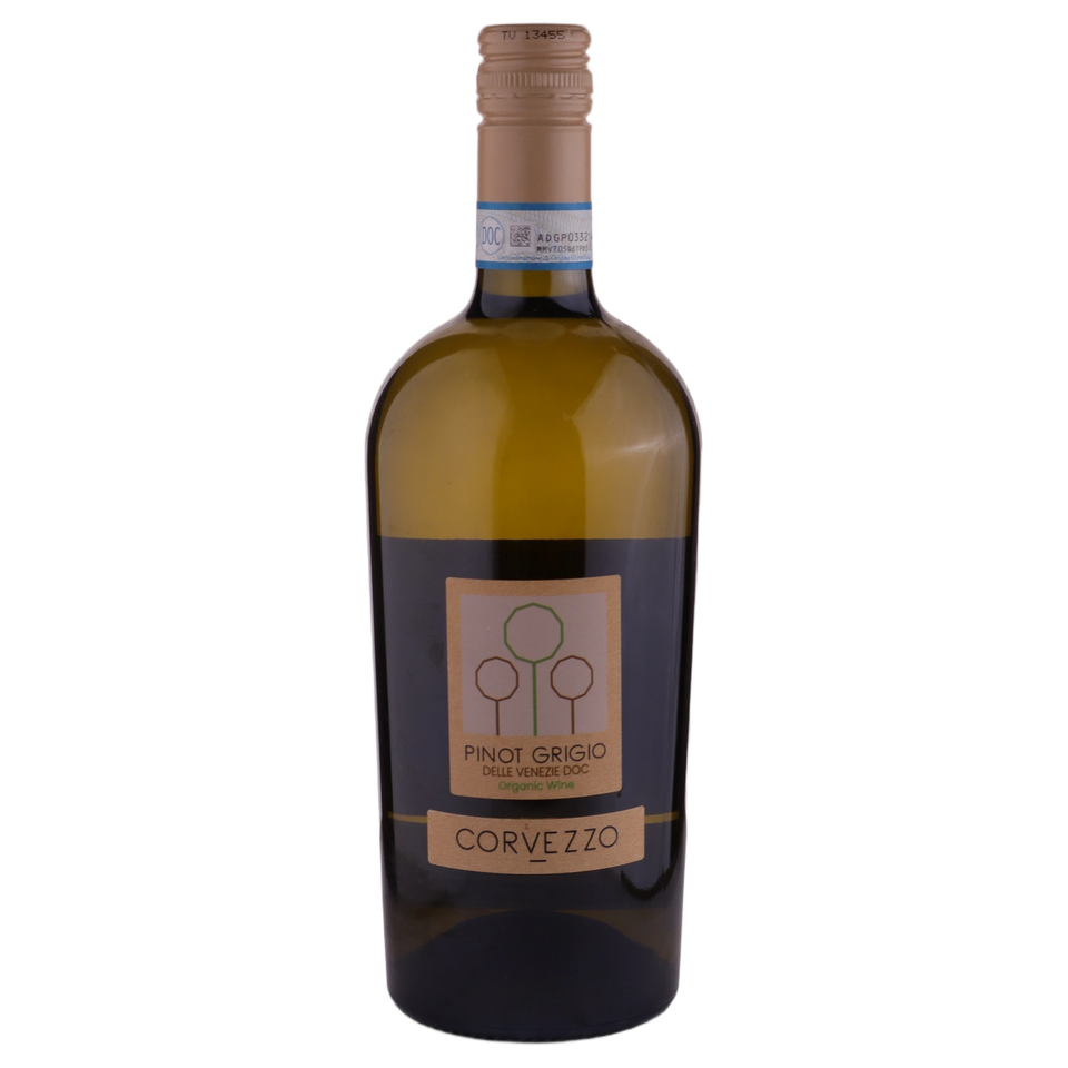 A bottle of 2022 Corvezzo Pinot Grigio Pinot Grigio delle Venezie DOC Organic 750ml White Wine