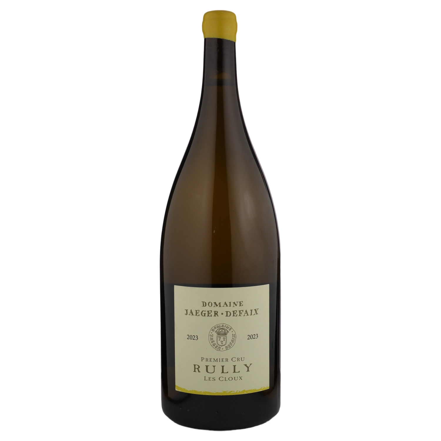 A bottle of 2023 Domaine Jaeger Defaix Rully 1er Cru Les Cloux Blanc () 1500ml White Wine