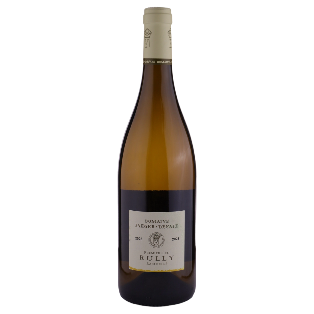 A bottle of 2023 Domaine Jaeger Defaix Rully 1er Cru Rabourcé Blanc 750ml White Wine