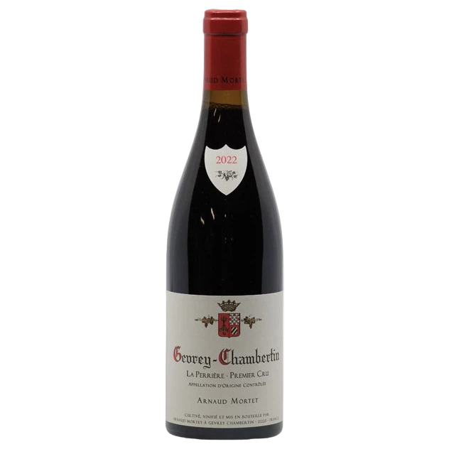 A bottle of 2022 Arnaud Mortet Gevrey Chambertin 1er Cru La Perrière 750ml Red Wine