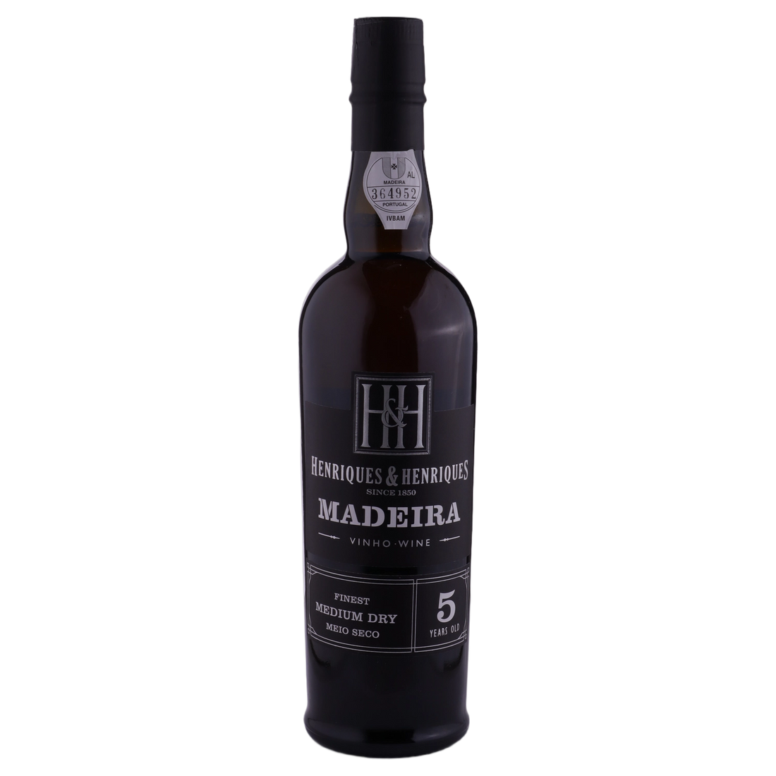 A bottle of NV Henriques & Henriques Finest Medium Dry 5Yo Madeira NV 500ml Fortified Wine