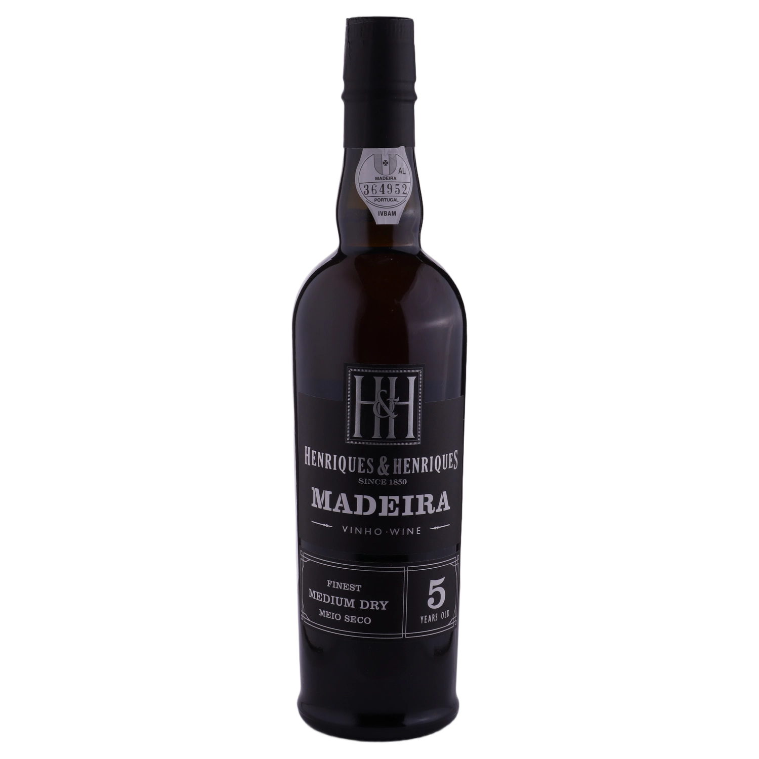 A bottle of NV Henriques & Henriques Finest Medium Dry 5Yo Madeira NV 500ml Fortified Wine