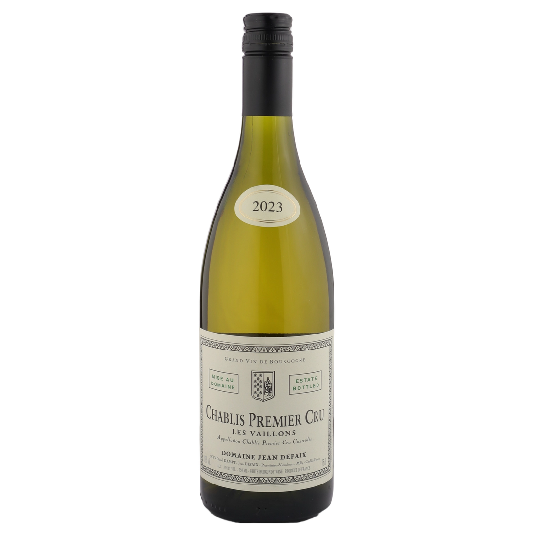 A bottle of 2023 Domaine Jean Defaix Chablis 1er 'Les Vaillons' 750ml White Wine