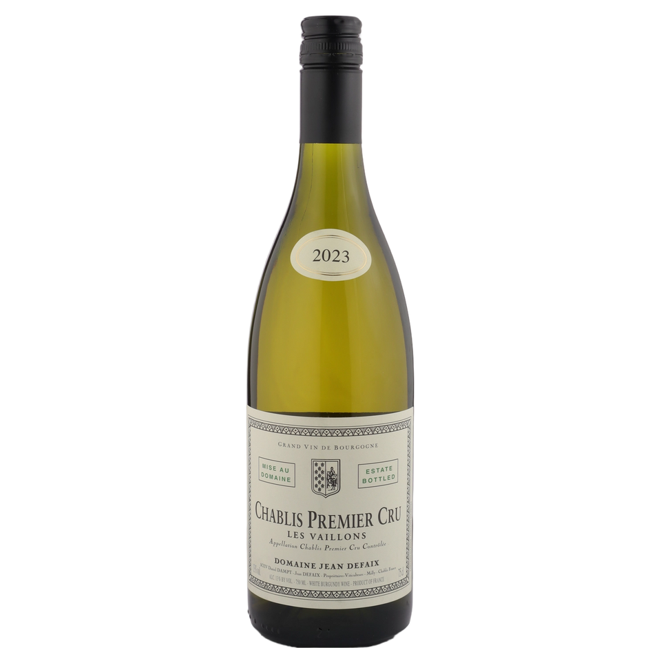A bottle of 2023 Domaine Jean Defaix Chablis 1er 'Les Vaillons' 750ml White Wine