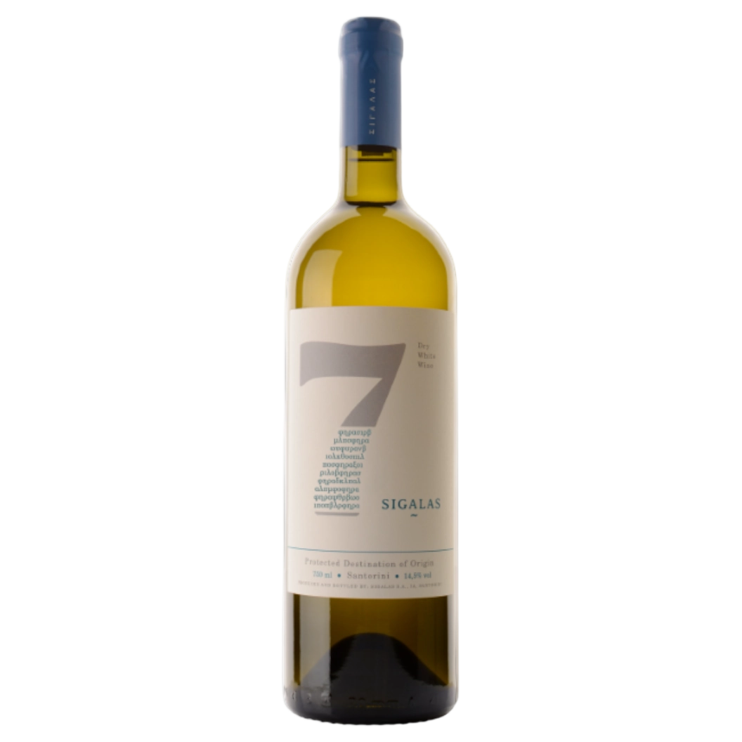 A bottle of 2022 Sigalas '7 Villages Epta Pirgos' Santorini Assyrtiko 750ml White Wine