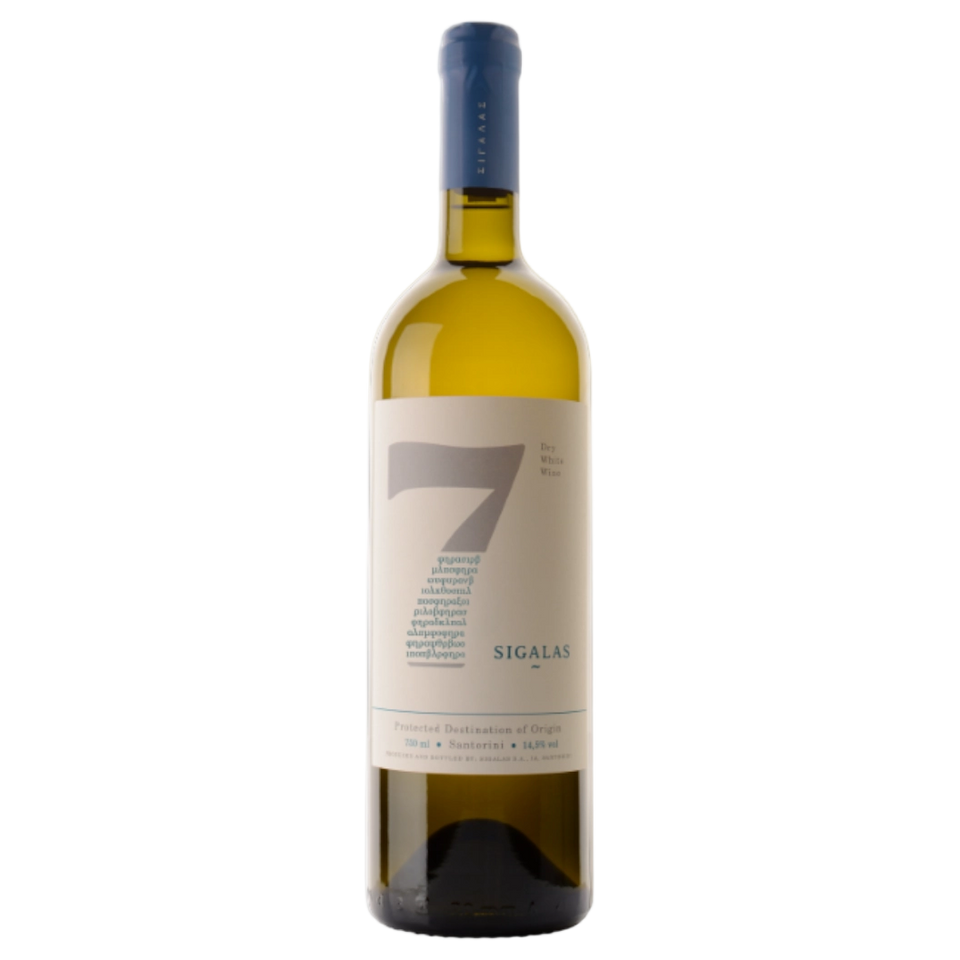 A bottle of 2022 Sigalas '7 Villages Epta Pirgos' Santorini Assyrtiko 750ml White Wine