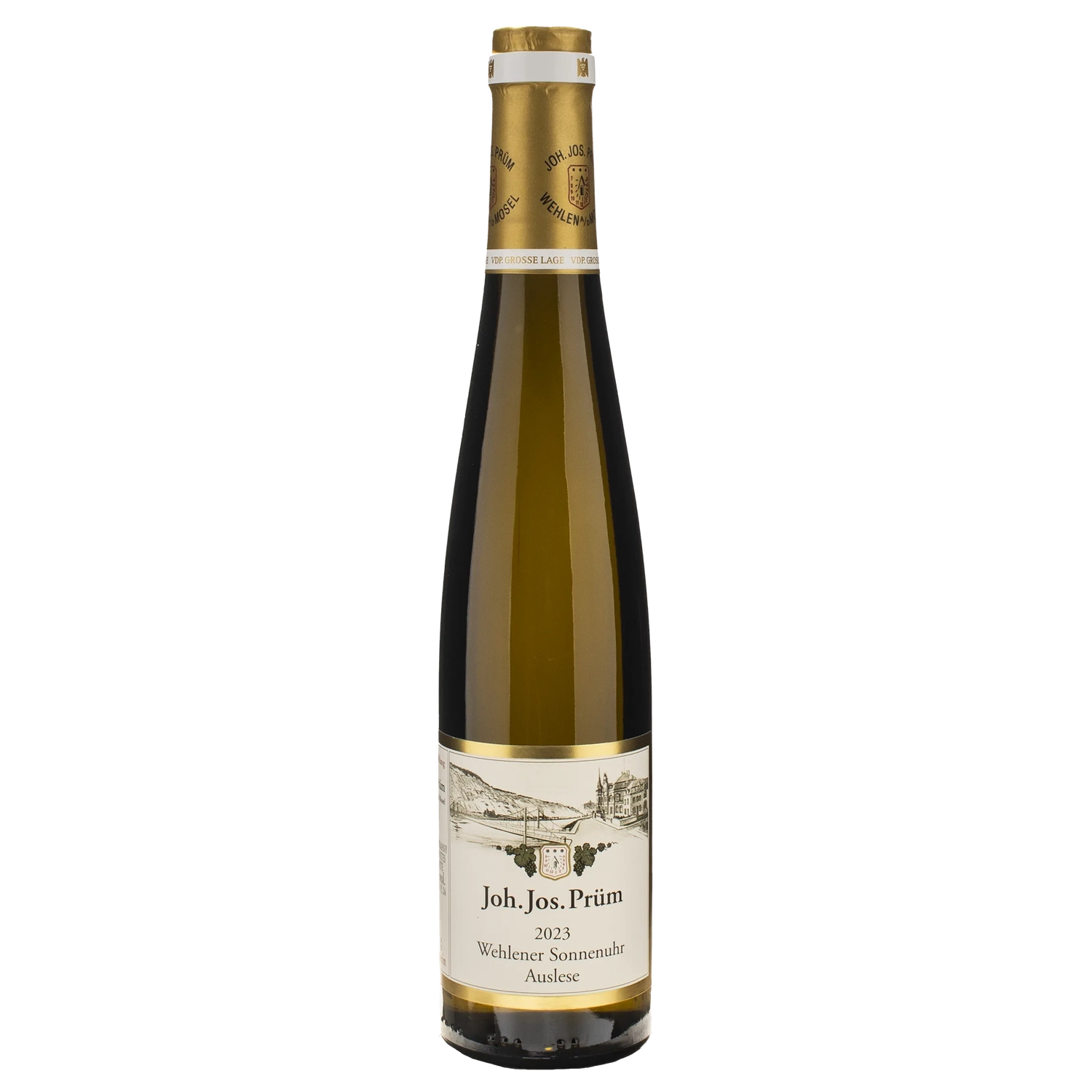 A bottle of 2023 Joh Jos Prüm Wehlener Sonnenuhr Riesling Auslese GOLDKAPSEL () 375ml White Wine