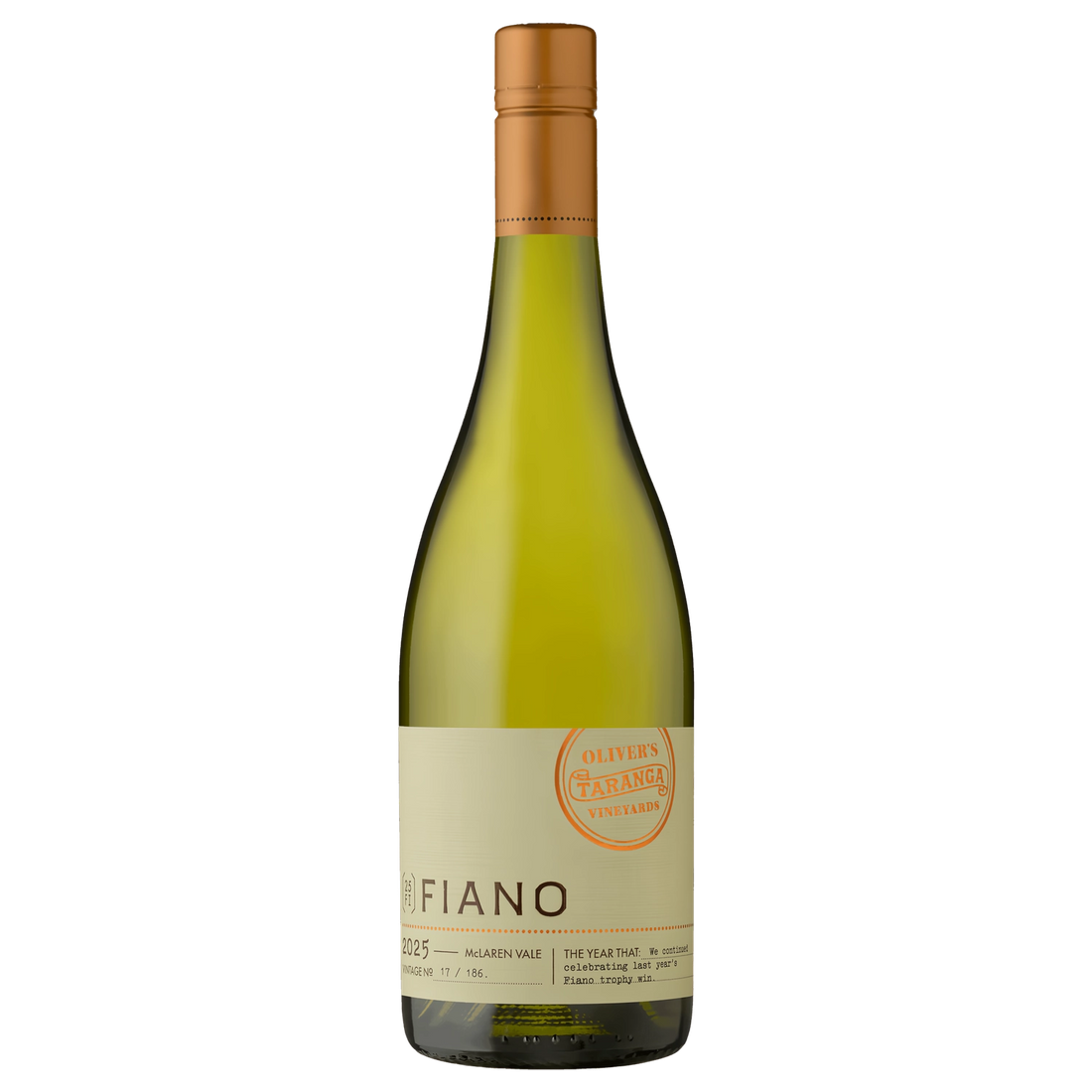 A bottle of 2025 Olivers Taranga Small Batch Fiano 6 Pk 750ml White Wine