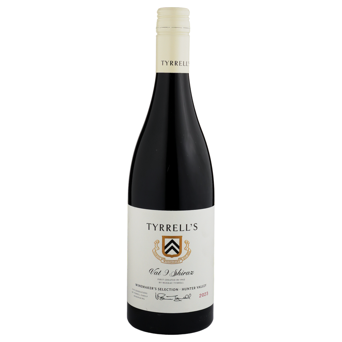 A bottle of Tyrrells Winemakers Selection Vat 9 Shiraz 2023 750ml Red Wine