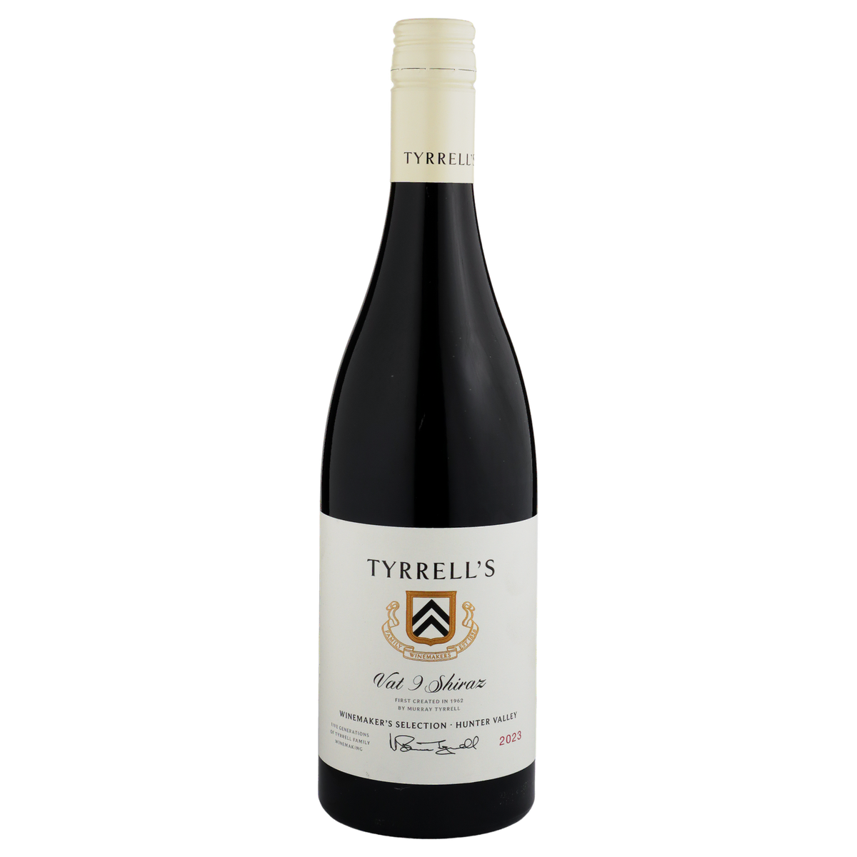 A bottle of Tyrrells Winemakers Selection Vat 9 Shiraz 2023 750ml Red Wine