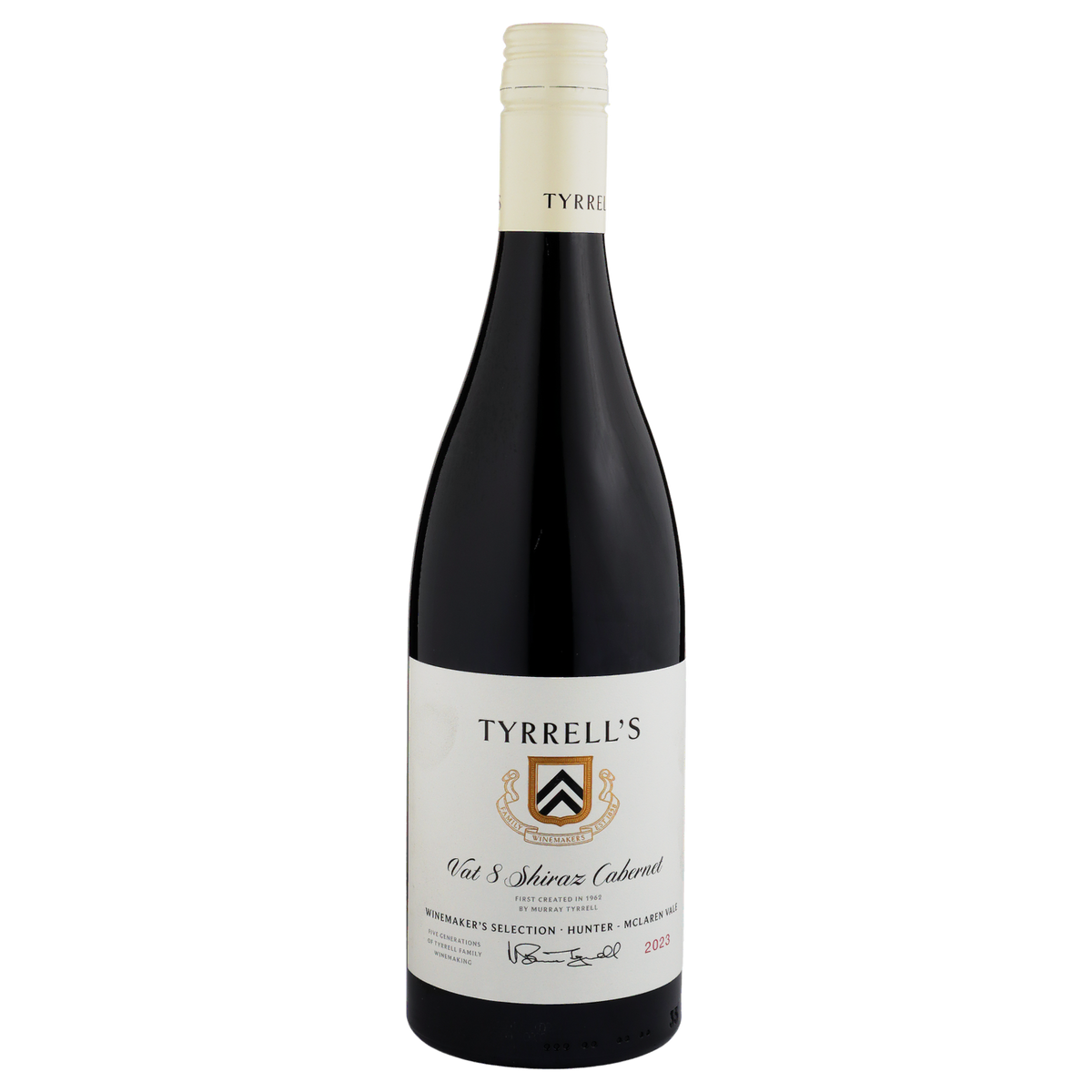 A bottle of Tyrrells Winemakers Selection Vat 8 Shiraz Cabernet 2023 750ml Red Wine