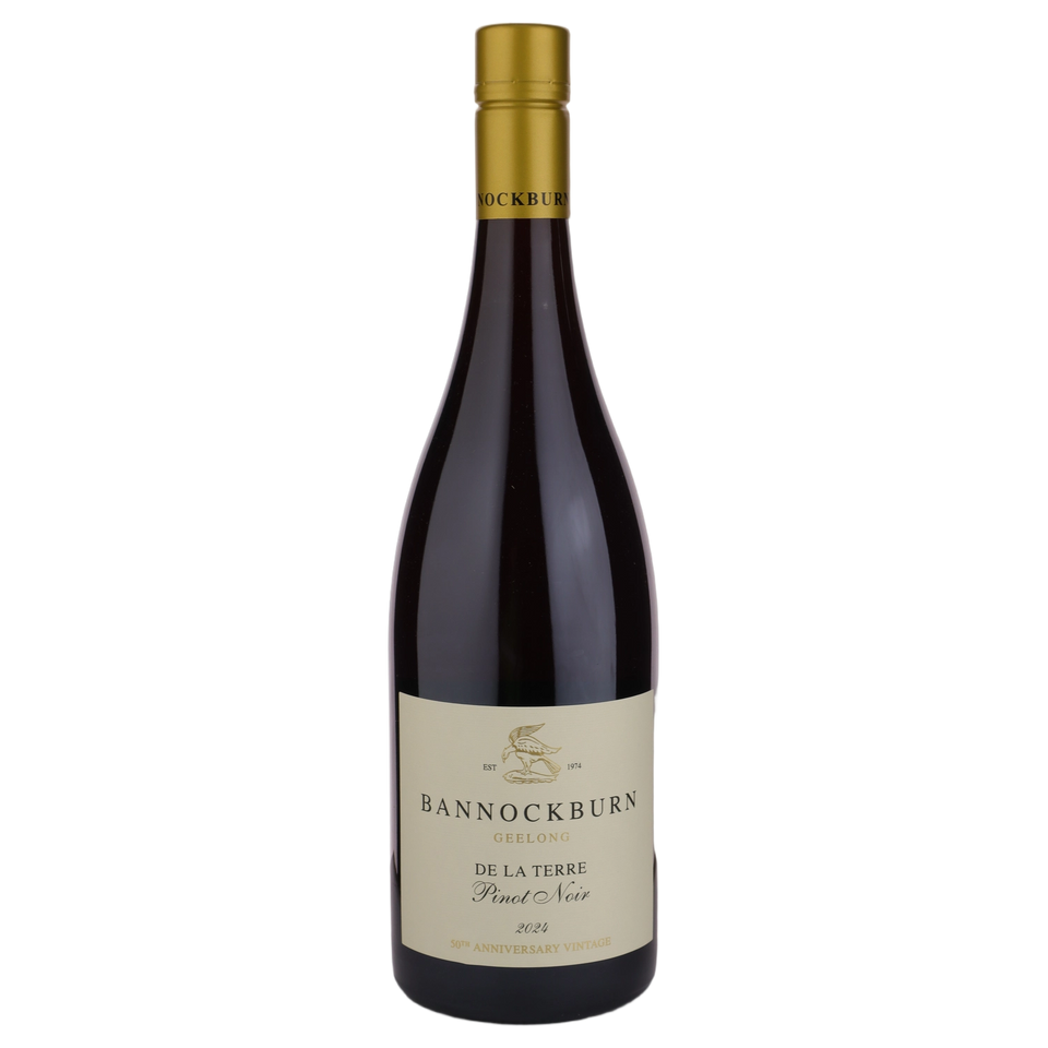 A bottle of 2024 Bannockburn De La Terre Pinot Noir 750ml Red Wine
