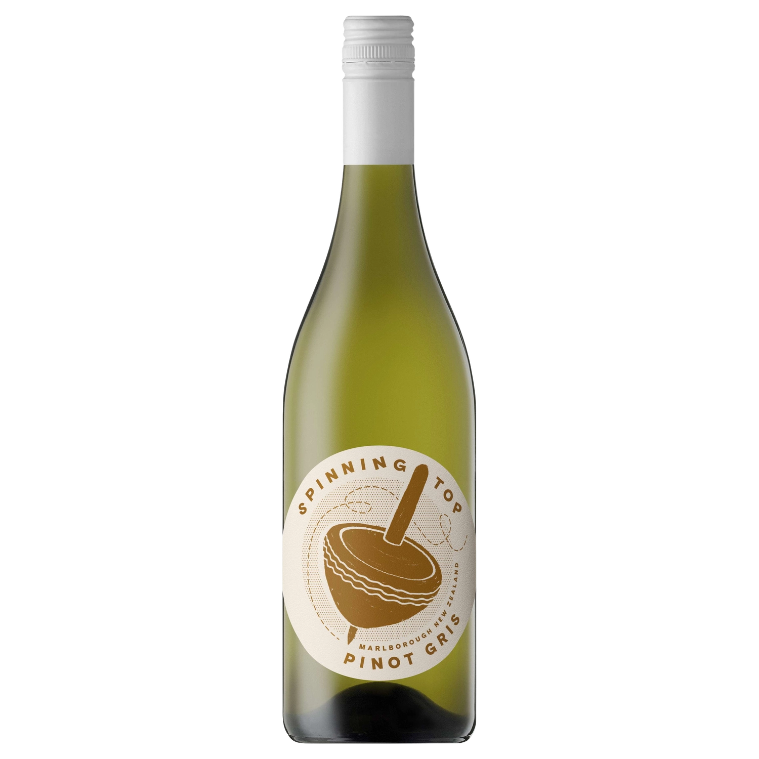 A bottle of 2023 Ant Moore Spinning Top Pinot Gris 750ml White Wine