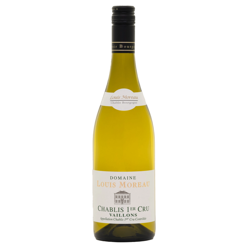 A bottle of 2023 Louis Moreau Chablis 1er Cru Vaillons 750ml White Wine