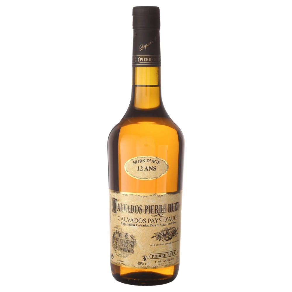 A bottle of Pierre Huet Calvados Hors d'Age 12 years 40% 700ml