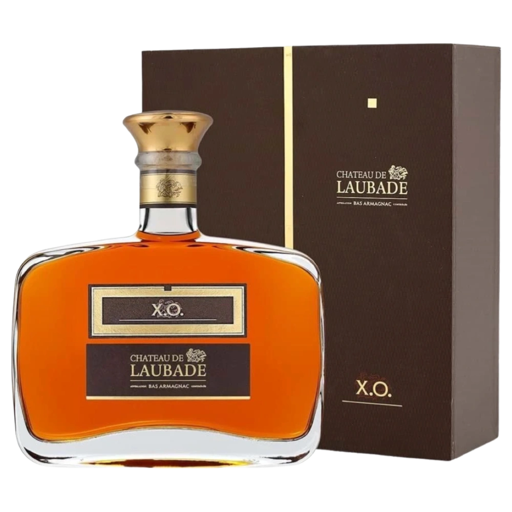 A bottle of Chateau de Laubade Bas Armagnac XO Carafe 15y to 25y 40% 700ml