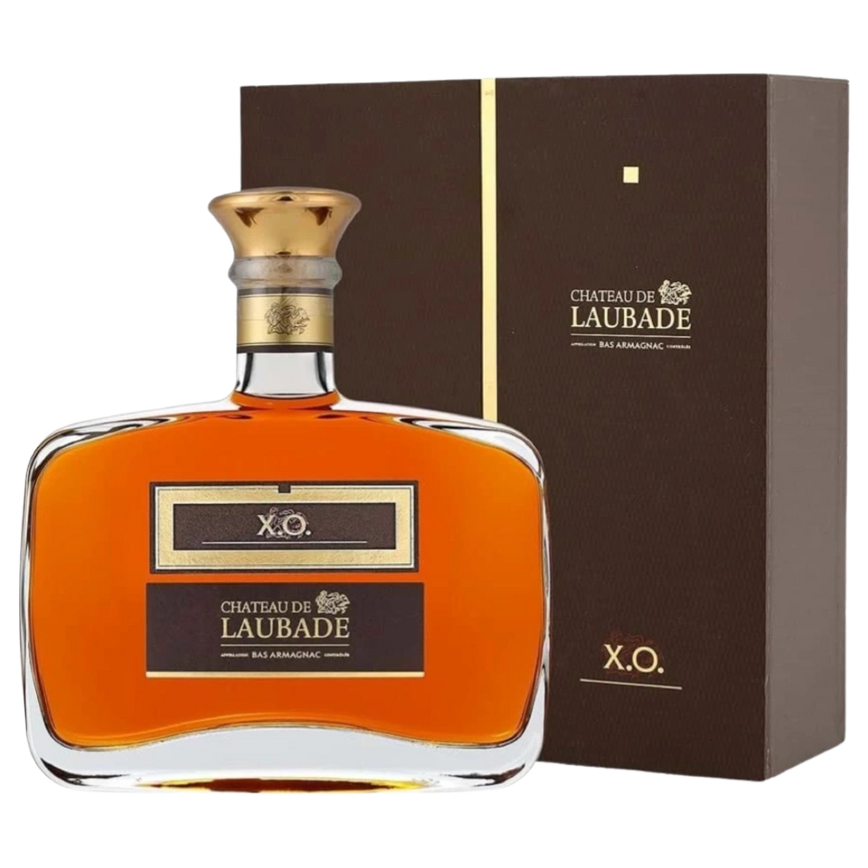 A bottle of Chateau de Laubade Bas Armagnac XO Carafe 15y to 25y 40% 700ml
