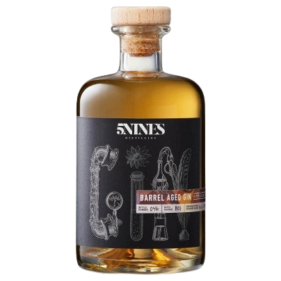 A bottle of 5Nines Distilling Distillers Release Barrel Aged Gin 40% 500ml